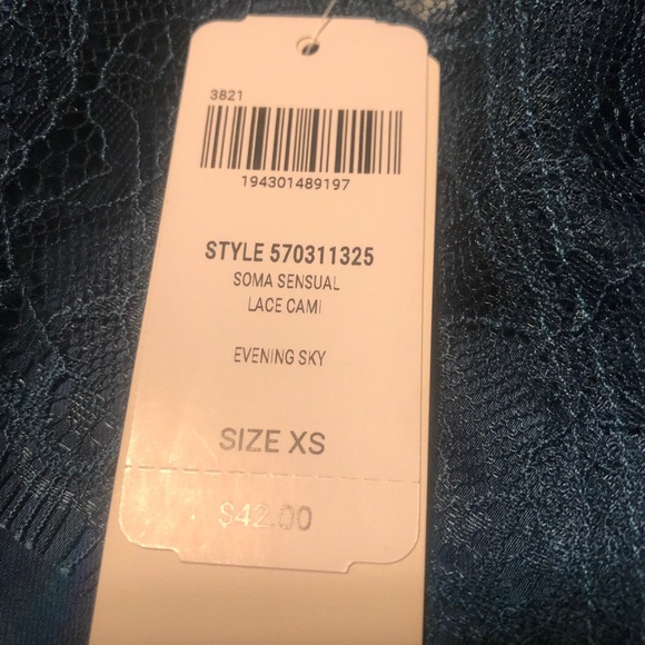 SOMA SENSUAL Satin Lace Cami Evening sky teal XS nwt - Picture 2 of 3